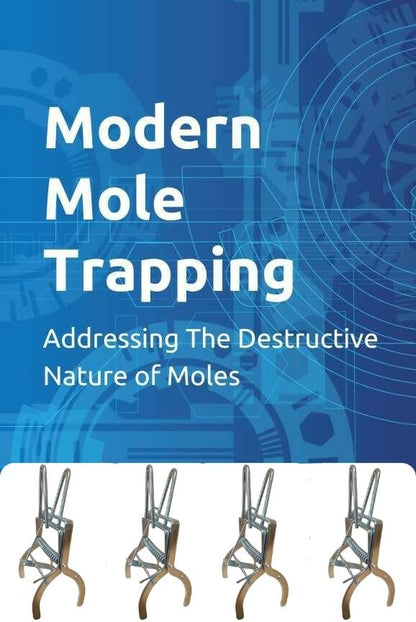 Modern Mole Trapping Book & MoleSlayer Mole Trap w/ Setting Handles Bundle (4 Traps)